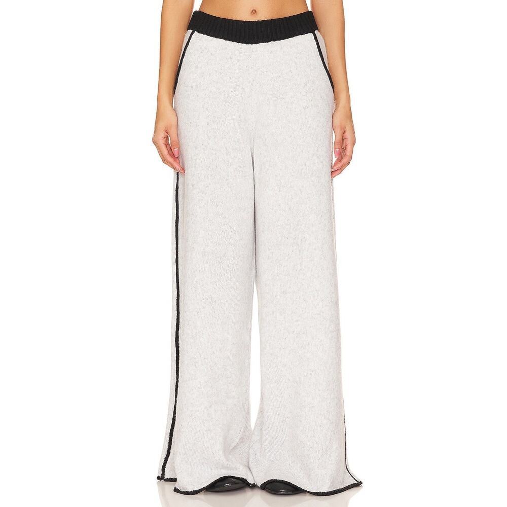 NWT WeWoreWhat Wide Leg Pull On Pants Womens Small Heather Gray Black Piping